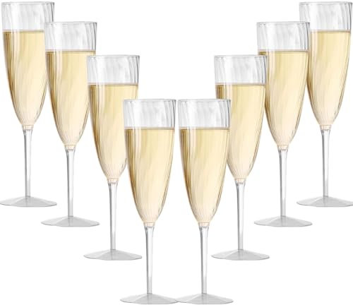 Toyhood 8 Pcs Clear Champagne Flutes, Reusable Toasting Glasses Plastic Champagne Flutes Party Wine Cups Cocktail Cups Plastic Flutes Glass for Party Wedding Christmas Partys (6 oz)