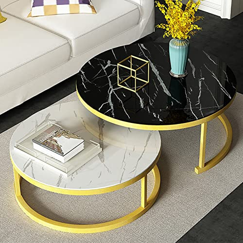 Moderner runder Couchtisch, 2er-Set, mit Tischplatte aus gehärtetem Glas und Metallrahmen, Satztische für Wohnzimmer, goldfarbener Rahmen, 71,1 cm und 50,8 cm