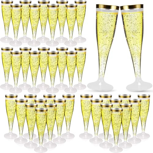 EOGRFW Bicchieri da spumante in plastica, 50 pezzi (lato oro)