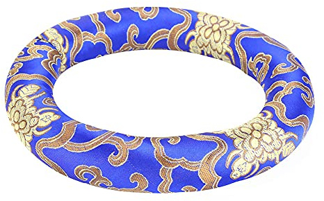 Singing Bowl Cushion, Elegant Brocade & Embroidery Meditation Pillow for 7-10 Inch Bowls, Soft Support for Zen Practice (Red) (Blue)