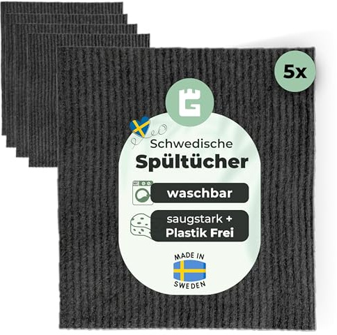 Grünschloss Spültücher Spüllappen grau dunkel (5X) waschbare Putzlappen Baumwolle & Holz-Zellstoff (Made in Sweden) Schwammtuch Küche extra saugstark - Abwaschlappen Küche, modern & hygienisch