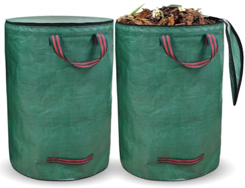 Gartenabfallsack 272Lx2, Gartensack Laubsack mit Deckel, Gartensäcke Grünabfall Wasserdicht Faltbar Wiederverwendbar Robust, Grassack mit Griffe, Behälter für Gartenabfälle, Unkraut, Schmutz, Blätter