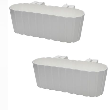 Planters Pride 2-Pack Urbo 38cm Recycled Plastic Window Flower Boxes, White | 5L Hanging Balcony Trough Planters with Hooks, Garden/Houseplant Pots | Indoor/Outdoor Weatherproof Fence Railing Planters