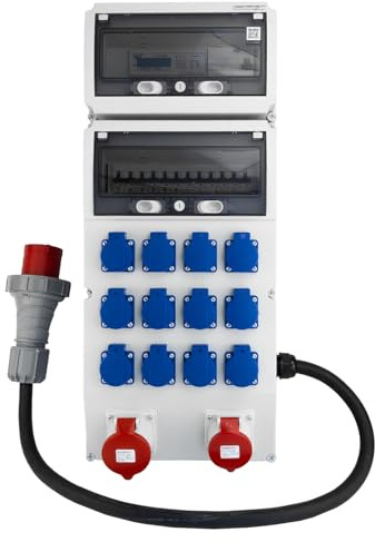 Doktorvolt Répartiteur de courant de chantier – 32 A 16 A 12 x 230 V avec compteur d'énergie MID prises et câble 5 x 10 mm²
