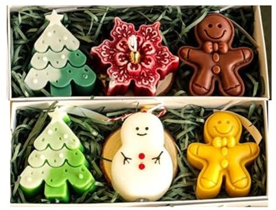 Juego de velas de Navidad para mujer, 6 velas con forma de árbol de Navidad, hombre de jengibre, muñeco de nieve, mini velas de cera de soja para decoraciones de Navidad, regalos para el hogar (estilo