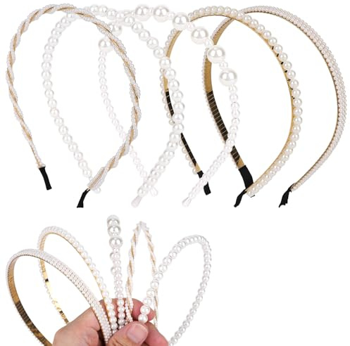 5pz Fasce Capelli con Perle Bianche per Donna, Fascia Capellis Sposa Alla Moda con Perle Accessori Capelli Perles Finte Bianche per Matrimoni Ed Eventi