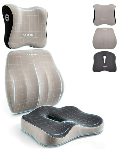 3-in-1 Sitzkissen orthopädisch mit Lordosenstütze & Nackenstütze – Memory Schaum Set für Bürostuhl, Auto & Reise, Waschbar Rutschfestes Rückenlehne zur Schmerzlinderung bei Ischias & Langzeit Sitzen