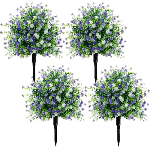 2/4 Pack Artificial Potted Trees with Ground Stakes, UV Resistant Camellia Topiary, 17.72 Fake Brush Plants Flowers Greenery For Indoor Front Porch Garden Outdoor Decoration (4Pack)