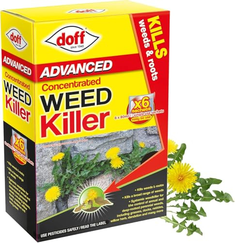 Doff Advance Concentrated Weedkiller 6 x 80ml – Glyphosate Weed & Root Killer Sachets, Fast-Acting Garden Weed Control for Paths, Patios & Lawns