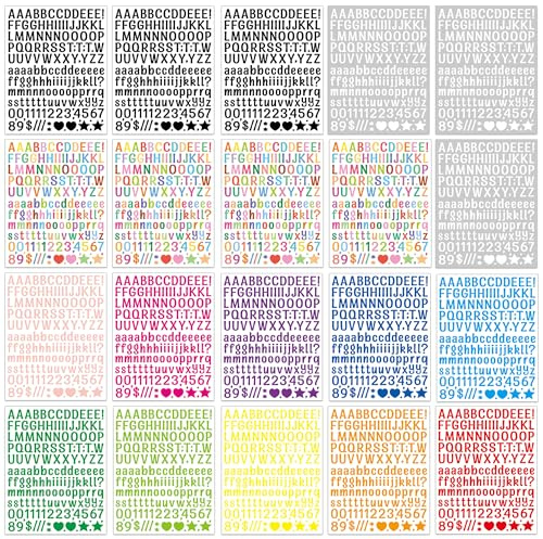 Bunt Buchstaben Aufkleber Klein, 3100 Stück/20 Blätter Klebebuchstaben Wetterfest, Selbstklebende Buchstaben und Zahlen Sticker für DIY Scrapbook Kunsthandwerk Karte Grußkarte (Art Bunt)