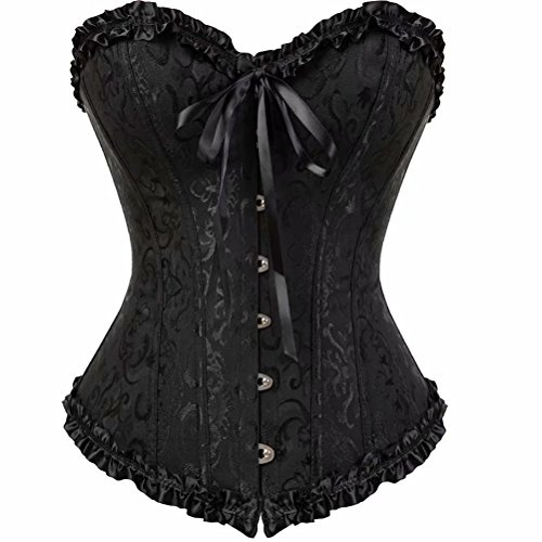 Womens Corsets and Bustiers Floral with Lace Trim Overbust Waist Cincher Plus Size Black S
