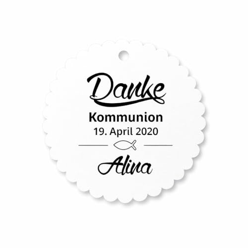 Personalisierte Danke Geschenkanhänger – Taufe, Kommunion, Konfirmation, Geburt – Handmade Etiketten mit Wunschtext – Verschiedene Farben & Formen – 300g Papier