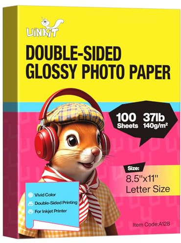 Uinkit Photo Paper Glossy Double Sided 8.5x11 Inkjet 37lb 140gsm Dye ink Thin Photo Picture Flyer Calendar Magazine CD Cover letter (100, 8.5 x 11 x Glossy)