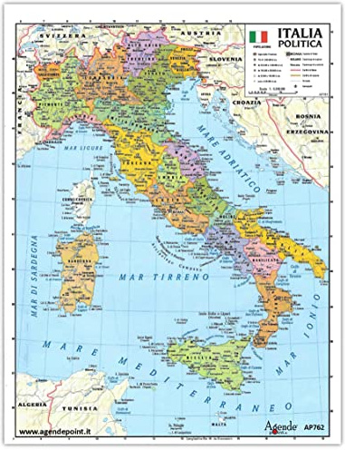 Carte italienne physique – Politique 30 x 42 cm AGENDEPOINT.IT® plastifiée brillante pour usage scolaire