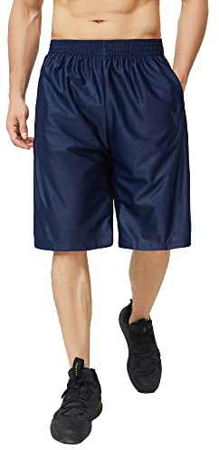 Men's Quick-Dry Athletic Shorts - Mesh-Lined, Pocketed, Over-Knee with 11-13 Inseam,Adjustable Drawstring, X-Large, Navy