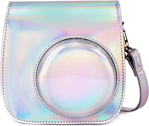 Leebotree Caméra Housse Compatible avec Appareil Photo Instantanés Instax Mini 12 11, Pochette Caméra Sacoche Rangement avec Bandoulière et Poche Intégrée (Argent Magique)