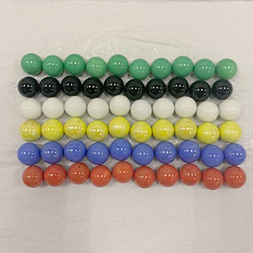 60 Large 1 (25mm) Replacement Solid Glass Marbles for Chinese Checkers, Aggravation, or Marble Games (10 Each of Red, Blue, Yellow, White, Green, Black)