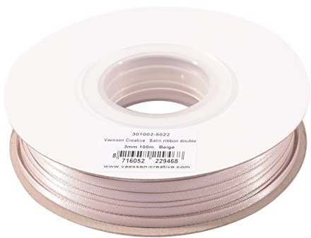 Vaessen Creative satinband 3 mm x 100 m, beige, band för pyssel, tygband för bröllop, dop och födelsedagspresenter, brunt