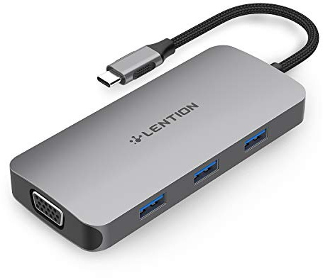 LENTION Hub USB C con HDMI 4K, VGA, Lector de Tarjeta SD/TF, 3 USB 3.0, Adaptador de Carga Tipo C para MacBook Pro 2025-2016, Nuevo Mac Air, Surface, iPhone 17 Plus Pro MAX y Más (CE55, Gris)