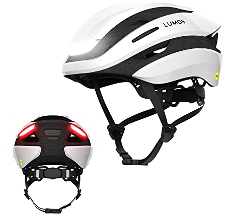 Lumos Ultra Smart-Helm | Fahrradhelm | Vorder- und Rücklicht (LED) | Blinker | Bremslichter | Bluetooth-Verbindung | Erwachsene: Herren, Damen (Jet White, Größe: M-L) MIPS