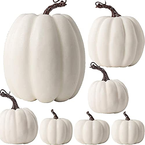 OTMVicor - 7 calabazas artificiales, decoración de otoño, calabaza blanca para Acción de Gracias, cosecha de otoño, Halloween, Navidad
