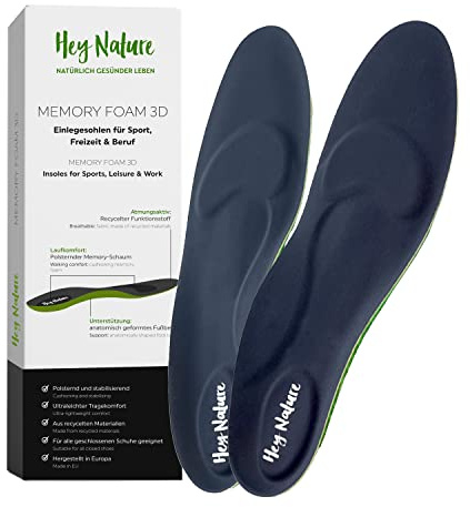 Hey Nature Plantillas Memory Foam 3D/ plantillas ultraligeras para deporte, uso diario y trabajo/plantillas para botas de seguridad/plantillas ortopédicas moldeables Memory Foam