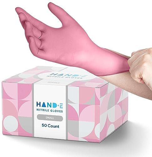 Disposable Pink Nitrile Gloves Small, 50 Pack -Powder and Latex Free Gloves
