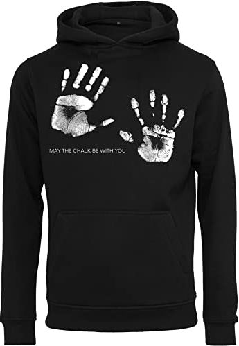Baddery Kapuzenpullover für Herren : May The Chalk be with You - Kletter Kleidung Zubehör - Hoodie Outdoor Ausrüstung - Bouldern Geschenk Pullover (Schwarz S)