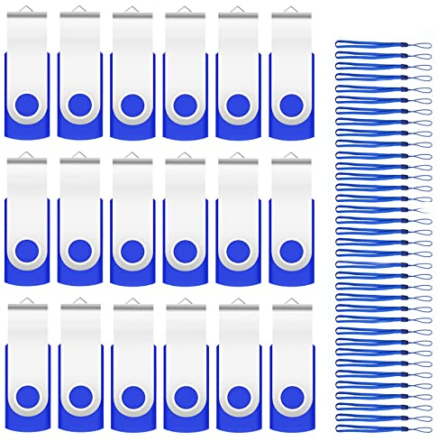 100Pack of 16GB Bulk Flash Drives EASTBULL Flash Drives Pack USB 2.0 Thumb Drives Bulk Swivel USB Drives Bulk with Strings (16GB-Blue)