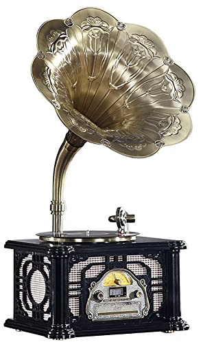 Grammofono retrò, giradischi in vinile a tre velocità, dotato di altoparlanti stereo, funzione Bluetooth, radio FM, può essere azionato tramite telecomando, grande regalo da collezione per familiari e