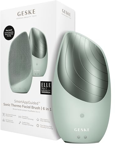 GESKE | Dispositivo SmartAppGuided™ Sonic Thermo Facial Brush | 6 in 1 | Pulizia della pelle | Spazzola per la pulizia con funzione riscaldante | Massaggiatore facciale | Spazzola viso elettrica