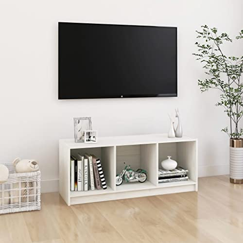 Mobile Porta TV Mobile Libreria e Porta TV Armadietti Portaoggetti Console Multimediale Bianco 104x33x41 cm in Legno Massello di Pino Adatto a Soggiorni, Camere da Letto, Studi, Ingressi