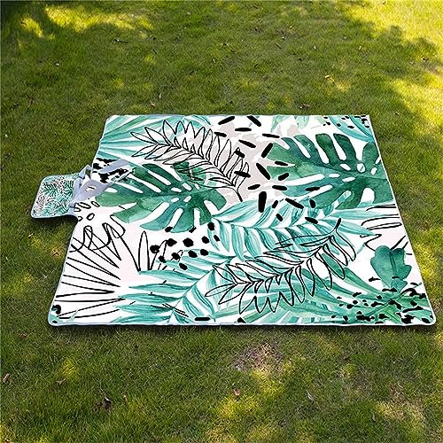 Picknickdecke 200x300cm,XXL Picknickdecke mit Wasserdichter Unterseite,Outdoor Stranddecke Sandfrei,mit Tragegriff Faltbare Picnic Blanket für Camping,Strand,Park,Familie,Konzerte Grüne Blätter