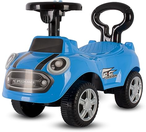 sun baby Macchinina Cavalcabile per Bambini Go Go Fassion, Macchina a spinta da 12 mesi, effetti sonori, sedile e ruote in plastica, protezione antiribaltamento (Blu)