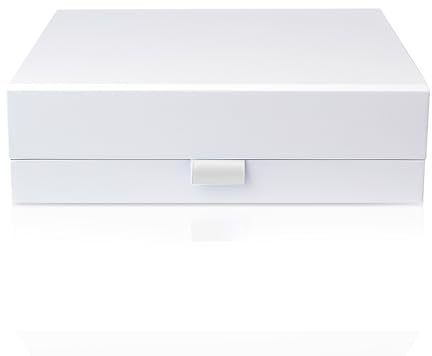 Thepaperbagstore 1 weiße große magnetische Geschenkbox 34 x 22 x 7 cm | Starker Karton mit Magnetverschluss und Zugband für eine schnelle, saubere Geschenkpräsentation.