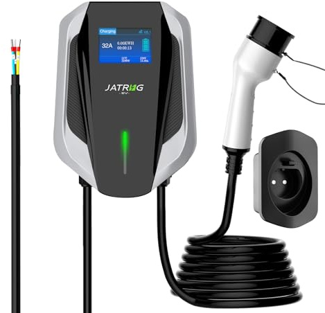 JATRHG Estación de Carga Wallbox para Vehículos Eléctricos - Cargador EV Tipo 2 Monofásico 7KW, 32A, con Cable de 10M - Negro/Gris