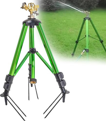 BAUSATZ Outdoor Water Sprinkler for Yard Lawn With Brass Head Tripod Hose 360 Degree Rotating Adjustable Garden Heavy Duty Impact 1pc