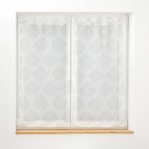 Douceur d'Intérieur, coppia di tende con passanti (2 x 60 x 160 cm) Levita, bianco, tulle operato applicato