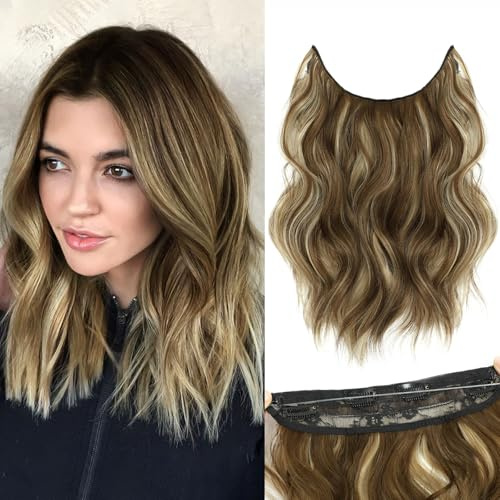 BUPPLER Haarverlängerung 30,5 cm Invisible Secret Hair Extensions Verstellbare Lange Gewellte Haarextension Synthetisches Upgrade 4 Sichere Clips in Haarteilen,Mittleres Braun Gemischt mit Blond