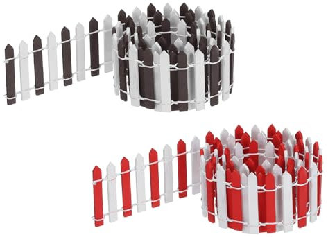 QUARKZMAN 2 Stück 35 Zoll Miniatur-Gartenzaun, Mini-Ornament Holz-Picket-Zaun Dekoration für Puppenhaus Heimwerken, Rot Weiß, Braun Weiß