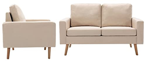 Gecheer 2-TLG. Sofagarnitur Schlafsofa Couch Gästebett Polstergarnitur Sofa Set Möbel Set Stoff Cremeweiß