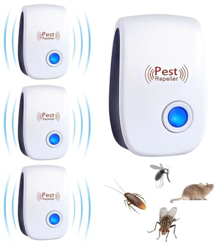 aiMaKE Repelente Ultrasónico de Plagas, 4 Pack Electrónico Repelente Mosquitos Insectos Control de Plagas, para Interiores Anti Ratones,Cucarachas, Moscas,Mosquitos, Arañas