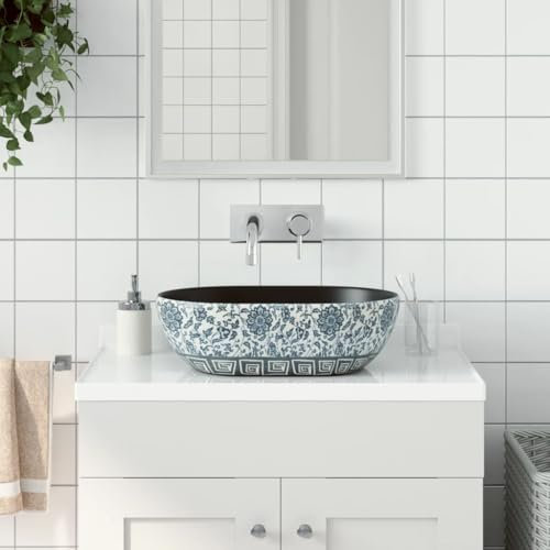 ZEYUAN Aufsatzwaschbecken Schwarz und Blau Oval 47x33x13 cm Keramik, Waschbecken, Waschtisch, Handwaschbecken - 155070