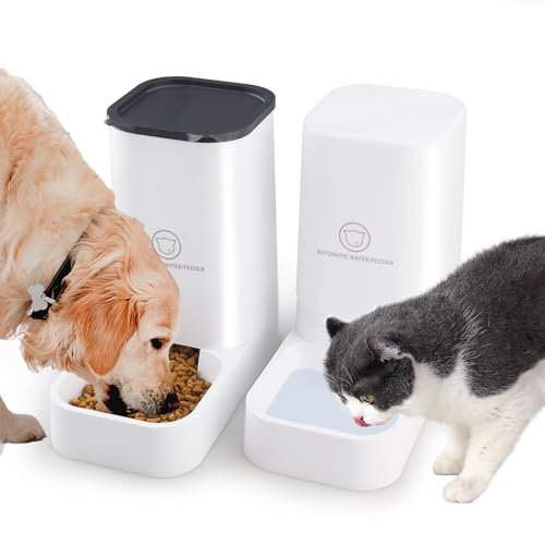 Pfloge® Distributore Automatico Cibo per Gatti e Cani, 2 x 3,8 Litri Dispenser Acqua Senza BPA, Adatto per Piccola e Media Taglia - (Bianco)