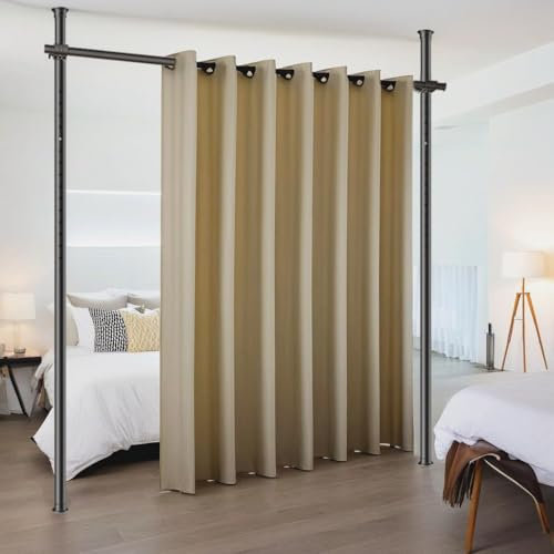 Raumteiler Paraventgestell Gardinenstange, Flexibilität Verstellbare Paravent, Raumteiler Trennwand, ohne Bohren, für Schlafzimmer oder Büro, 180 x 300 cm