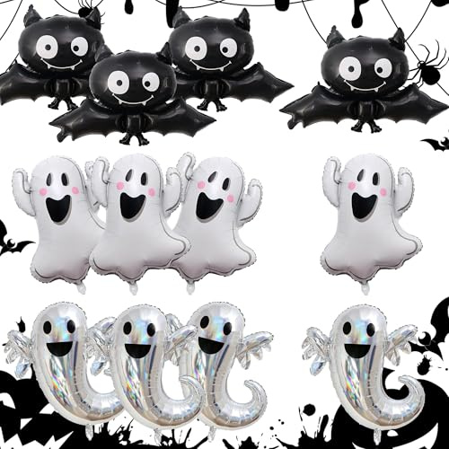 Luftballons Set Halloween Deko - 9 Stück Geister & Fledermaus Ballons für Kostümpartys & Spukhäuser - Silber