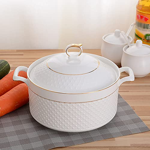 MELY Ceramic Tureen Soup,White Soup Tureen,Porcelain Soup Tureen,Handmade Ceramic Soup Pot,Ceramic Pot Suitable for Restaurant Kitchen,2200ml