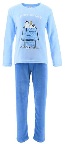 PEANUTS Pigiama da donna in pile Cartoon Snoopy, Just Relax Blu, M