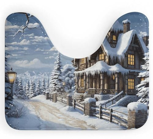 NWTRK WC-Vorleger mit weihnachtlichem Wintermotiv, U-förmig, ultraweich, super saugfähig, rutschfest, Mikrofaser, WC-Vorleger, Badezimmer-Bodenmatte für Badezimmer, WC-Boden