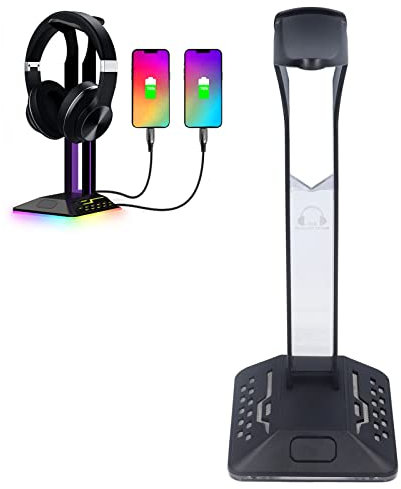 BAFOVY Earphone Hanger Gaming Headset Holder With Dual Usb 2.0 Ports, Rgb Headphone Stand, Balanced Stand, With Dual Usb 2.0 Ports, Rgb Headphone Balanced For Desk, Gaming Table